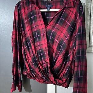 GAP Red and Black Plaid Blouse